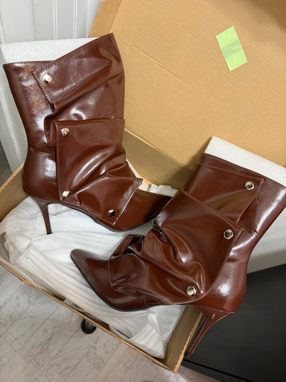Brown Slouchy Stiletto Ankle Boots - Women